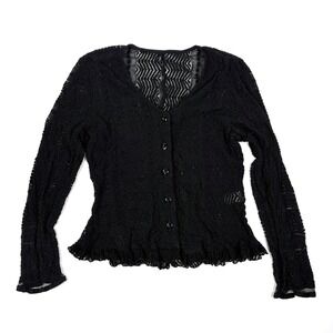 VTG 90s Zoe Mesh Lace Cardigan Womens Sz L Black Whimsigoth Dark Romantic Grunge